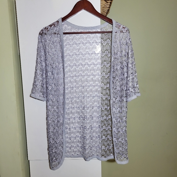 ❤️ 3 for $35 lace embroidered gray open cardigan shawl xs small - Picture 1 of 4
